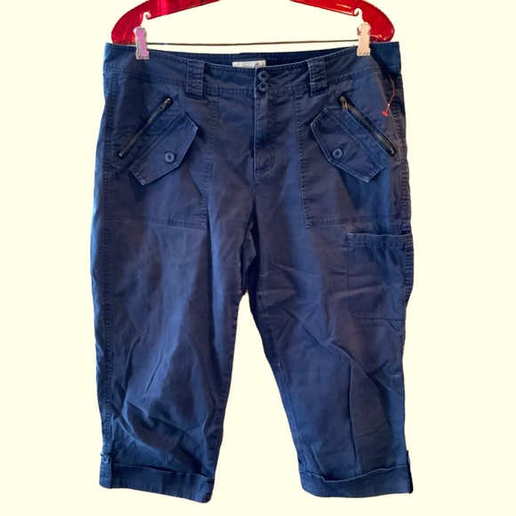 Caribbean Joe Capris Blue With Buttoned Cuff Cotton And Spandex Size 12 - Picture 1 of 10